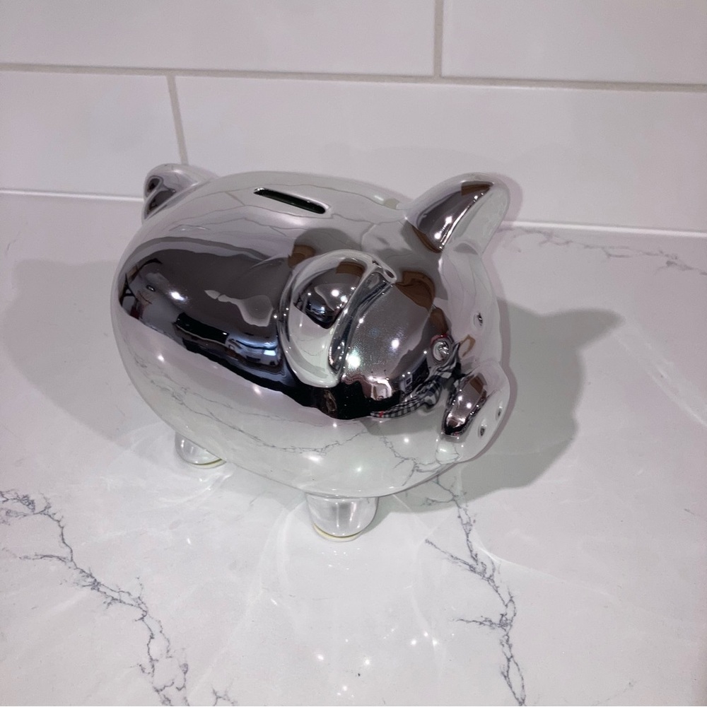 ($2 ADD ON) Silver Mirror Ceramic Piggy Bank - C.R. Gibson